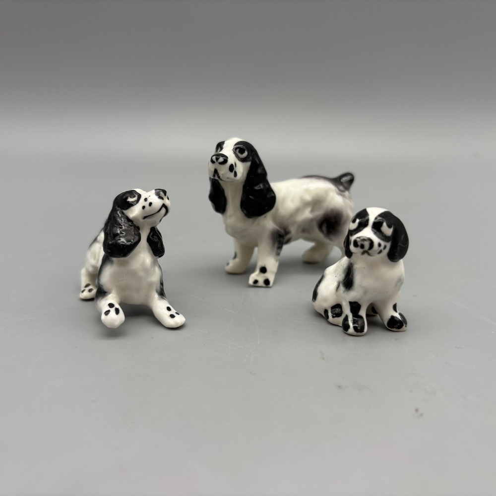 Vintage Bone China Miniature Figurines • Spaniel Dog Family